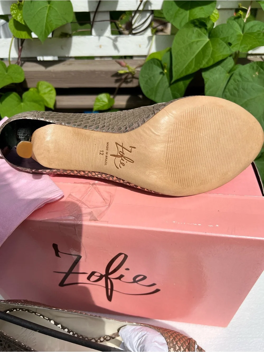 Zofie Bronze Snakeskin Peep Toe Pumps Size 12 New w/ Dust Bag, Brazil Leather